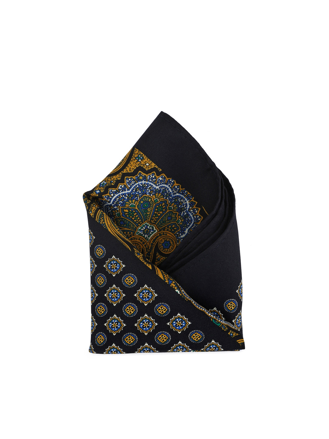 Calvadoss Men Black & Mustard Yellow Printed Pocket Square