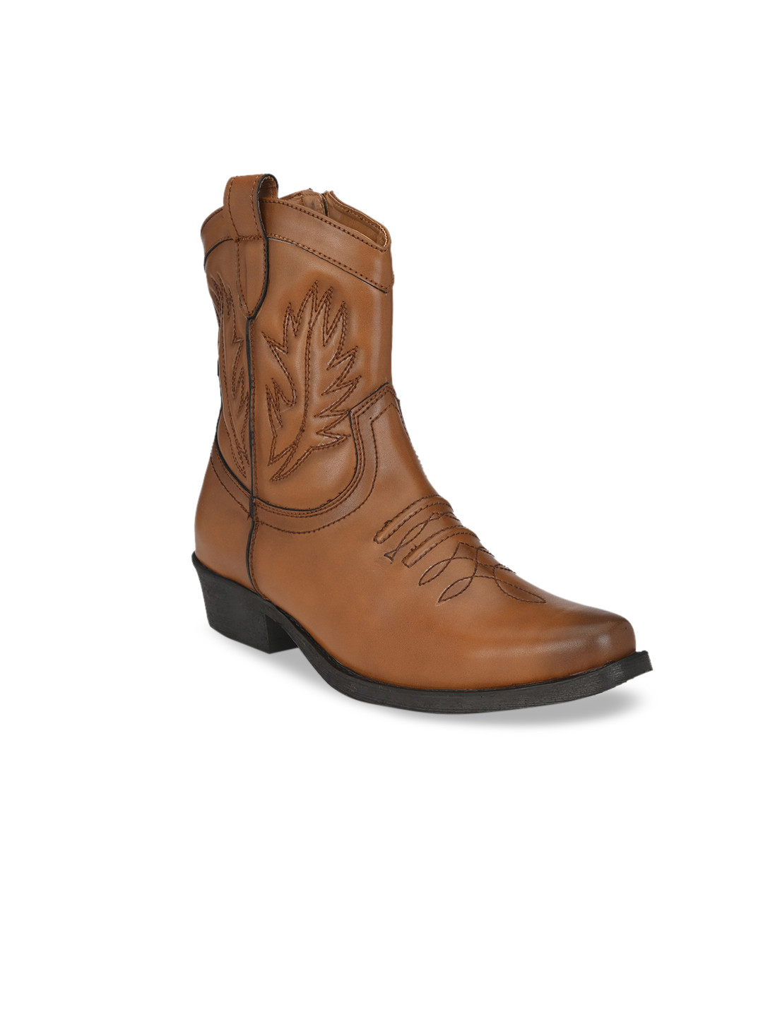 Delize Men Tan Brown Solid High-Top Cowboy Boots
