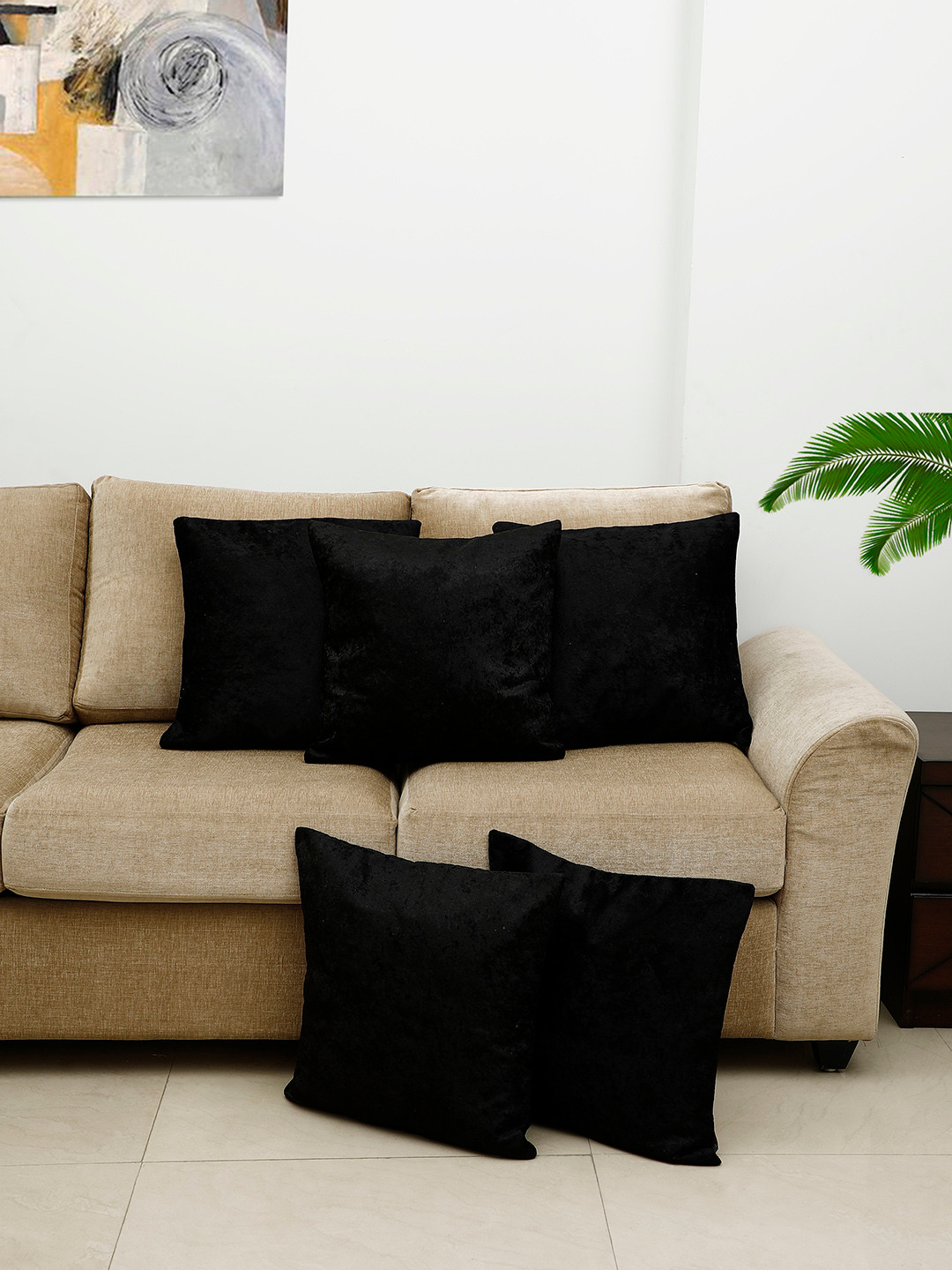 HOSTA HOMES Black Velvet HD Digital 5 Piece Square Cushion Covers -16x16In