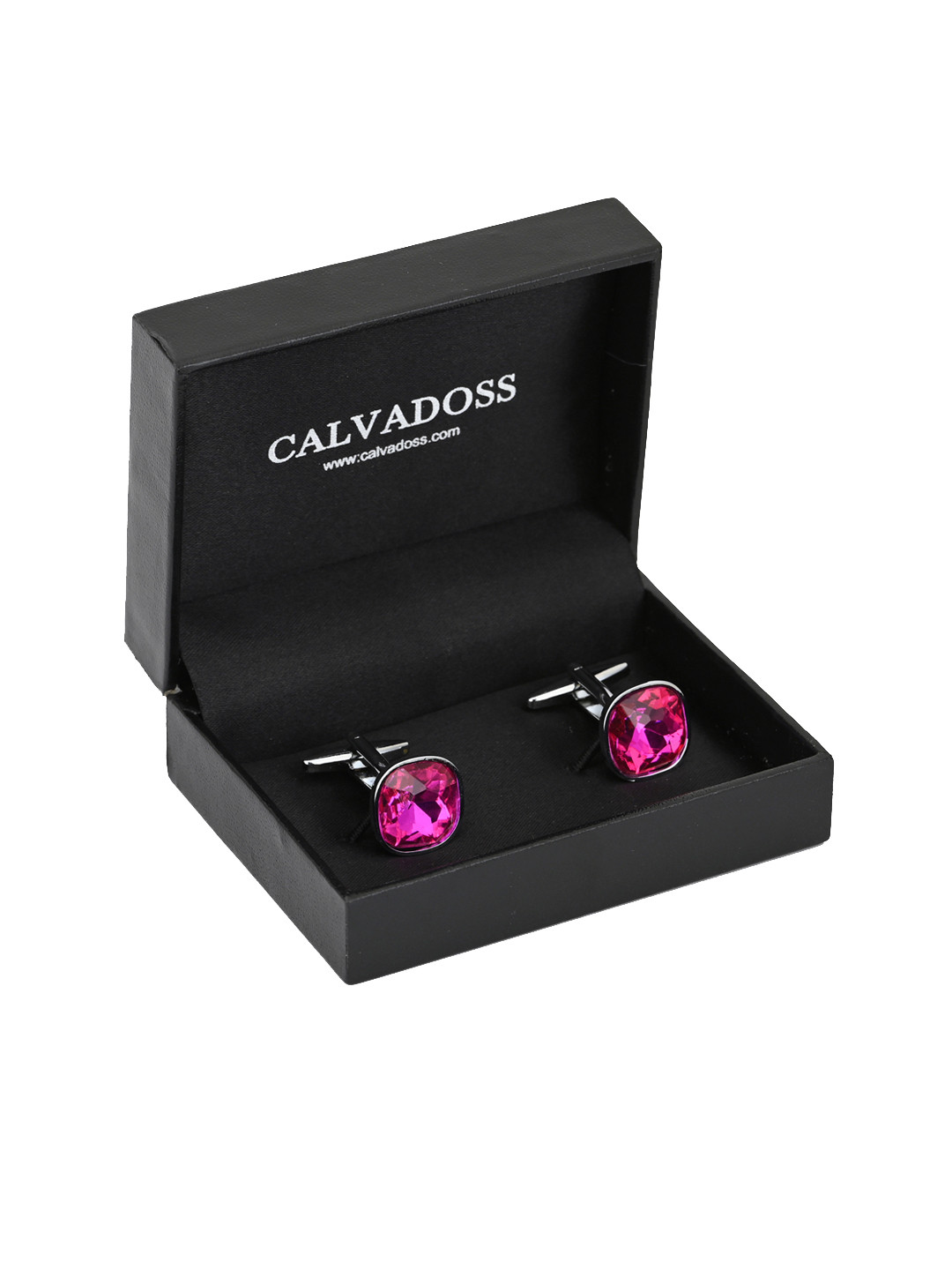 Calvadoss Magenta & Silver-Plated Square Cufflinks