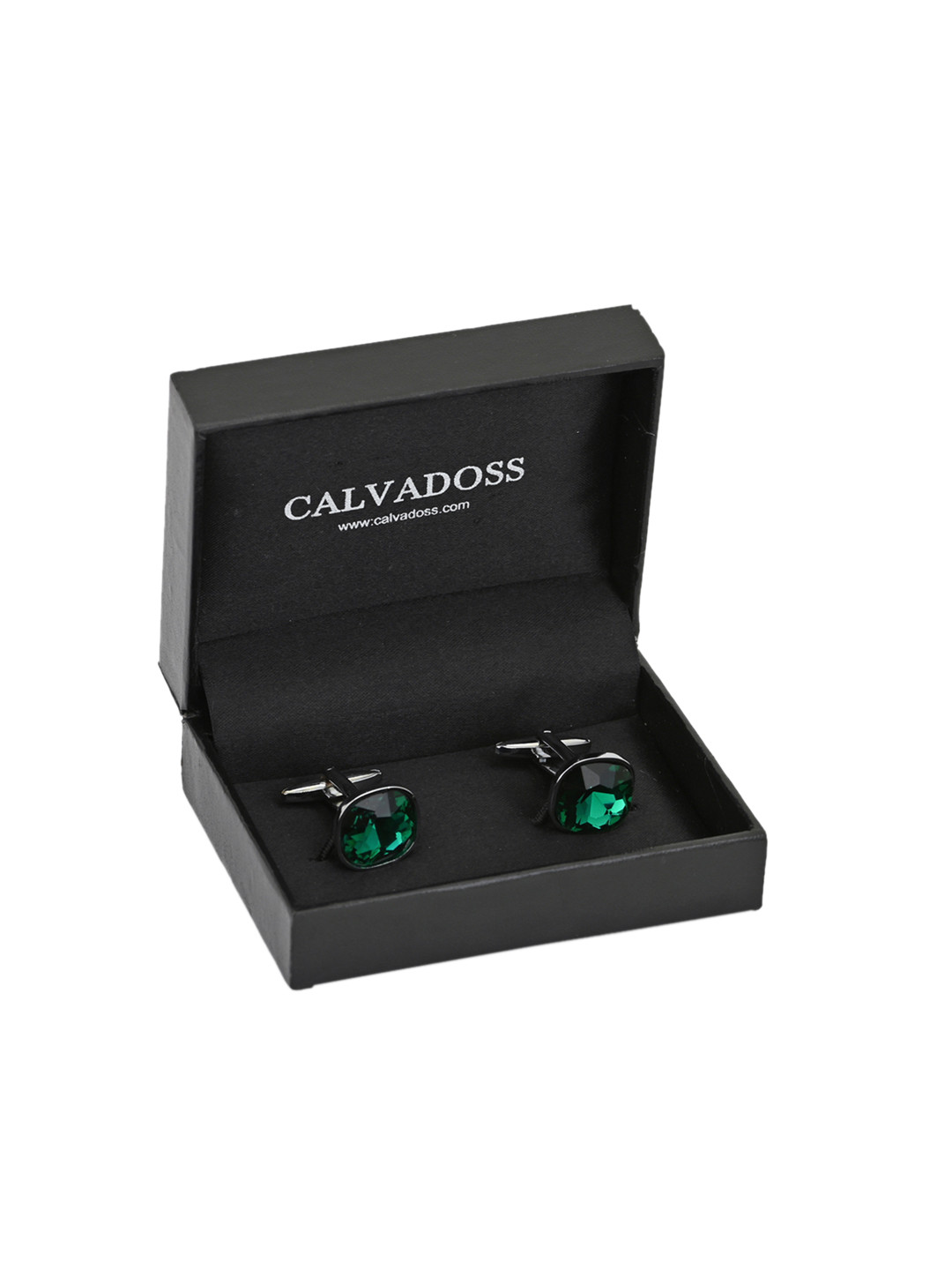 Calvadoss Green & Silver-Plated Square Cufflinks