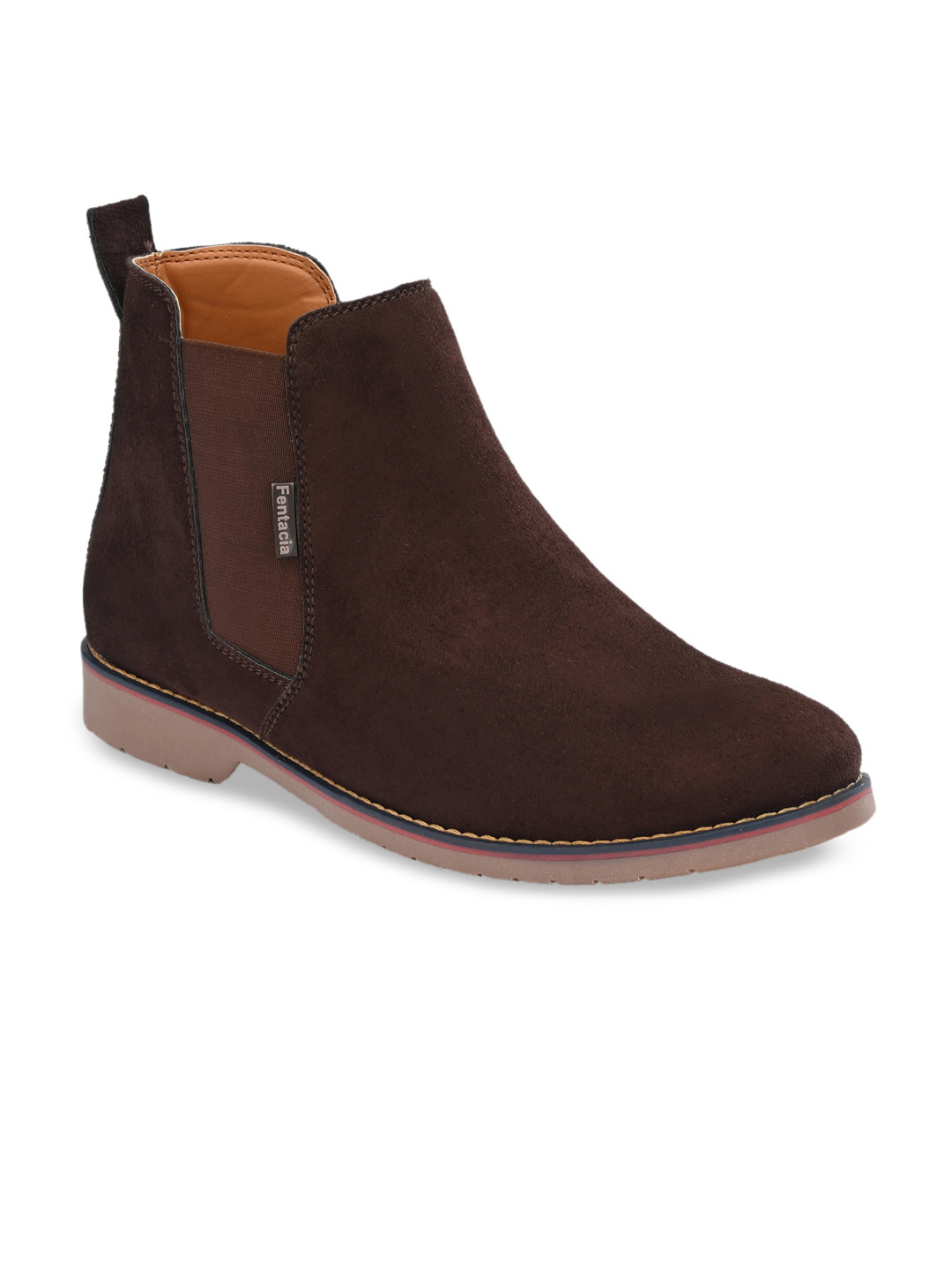 Fentacia Men Brown Solid Mid-Top Flat Chelsea Boots