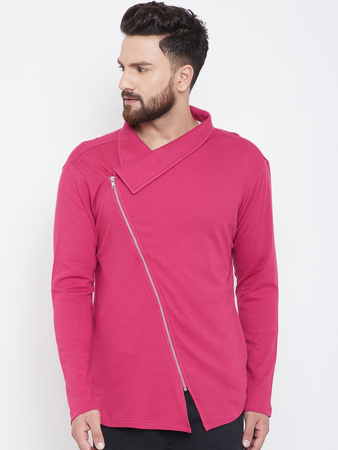 Hypernation Men Fuchsia Pink Solid Sweatshirt