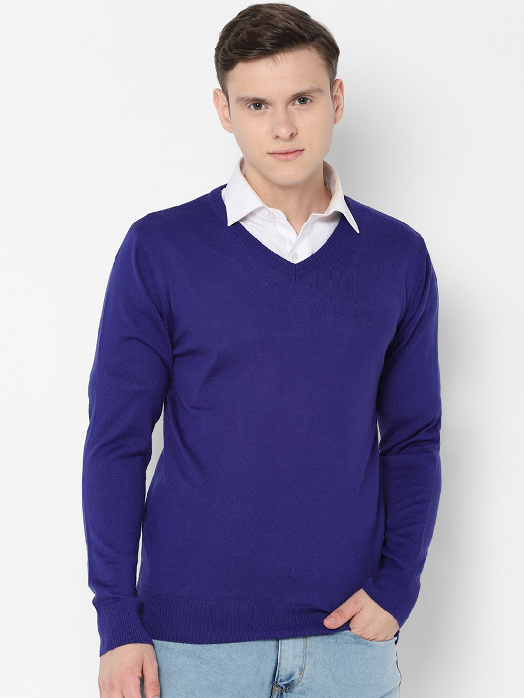 Allen Solly Men Navy Blue Solid Sweater