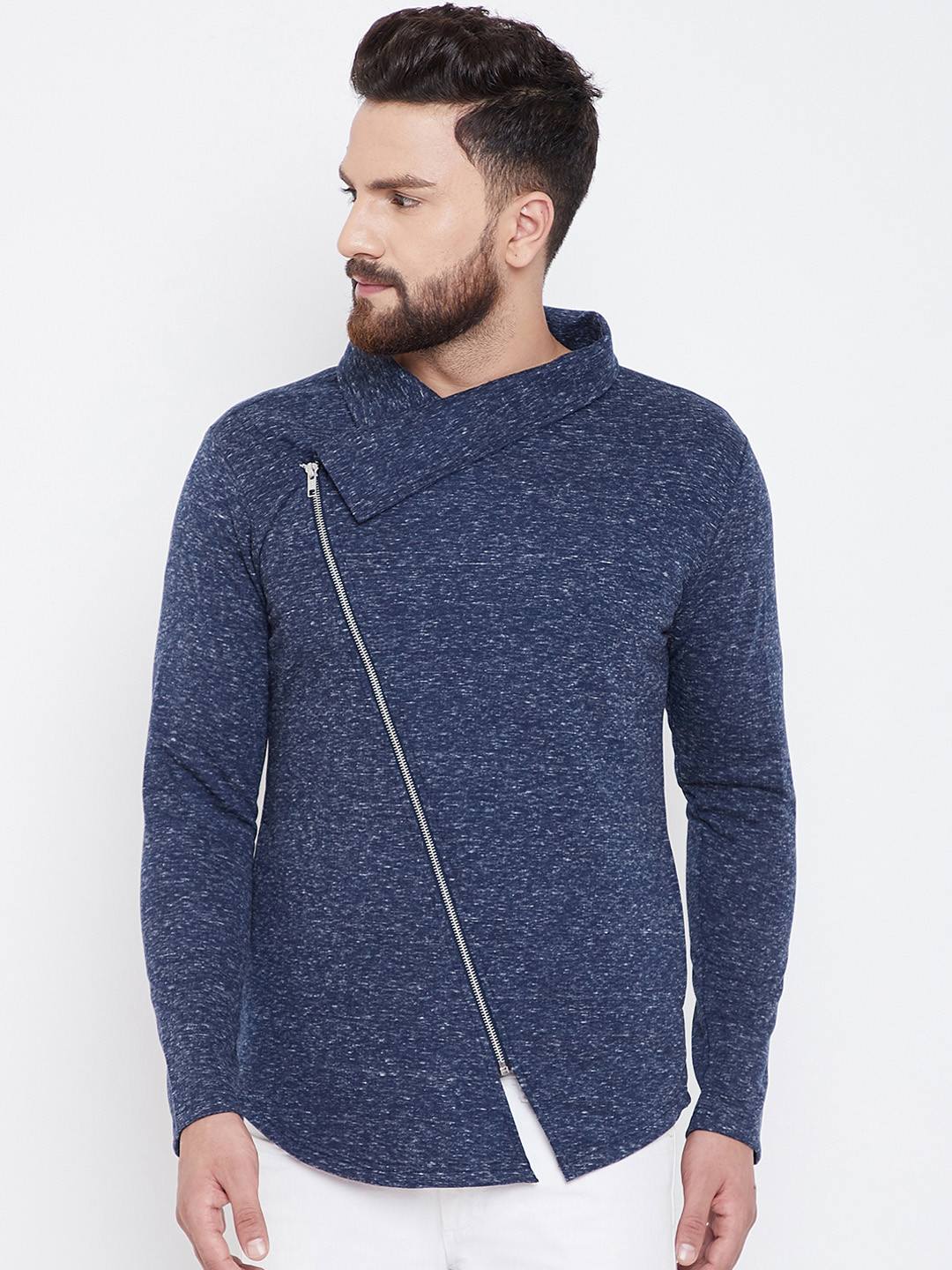 Hypernation Men Navy Blue Solid Sweatshirt