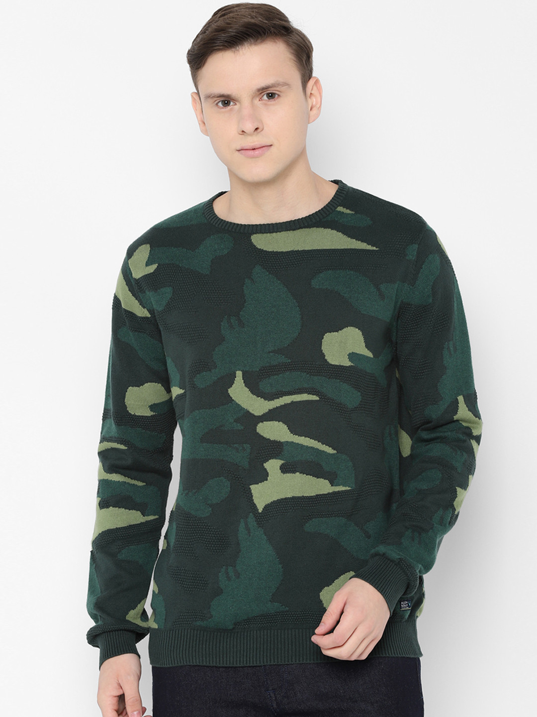 Allen Solly Sport Men Green Printed Sweater