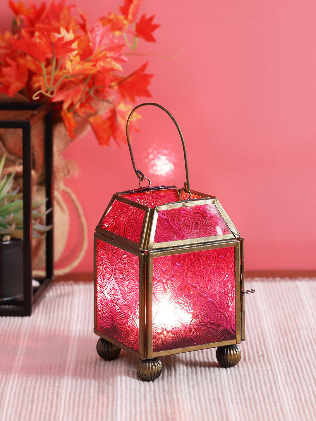 TAYHAA Pink & Brown Moroccan Table Lantern