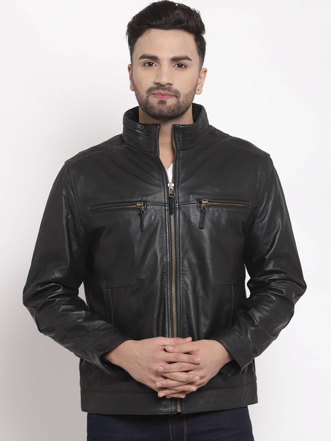 Teakwood Leathers Men Black Solid Lightweight Leather Jacket