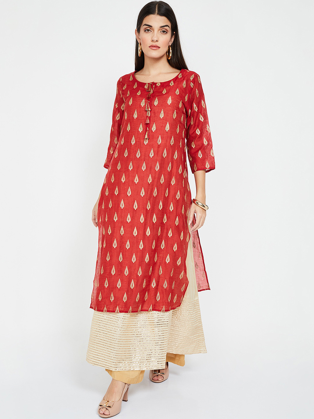 Melange by Lifestyle Women Red Printed Straight Kurta