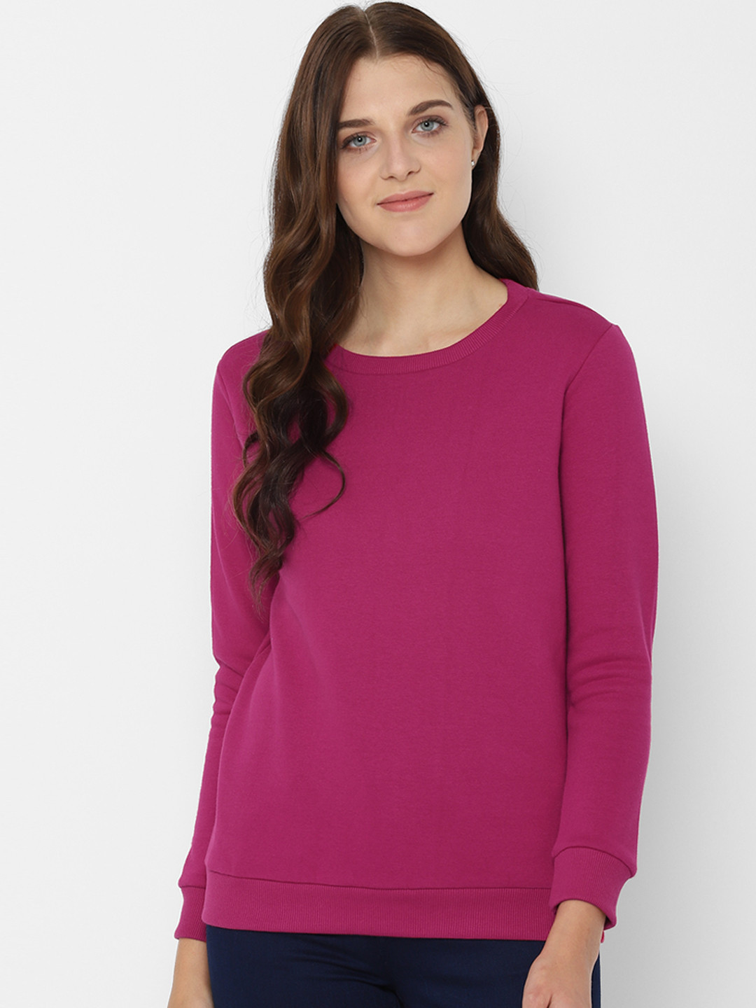 Allen Solly Woman Magenta Solid Sweatshirt