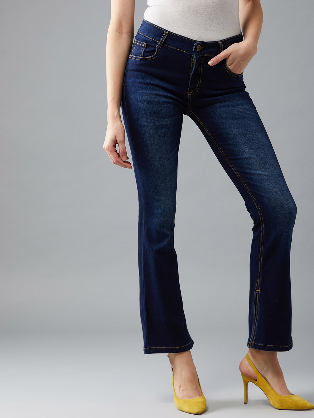 Buy DOLCE CRUDO Light Blue High Rise Bootcut Jeans for Women Online @ Tata  CLiQ