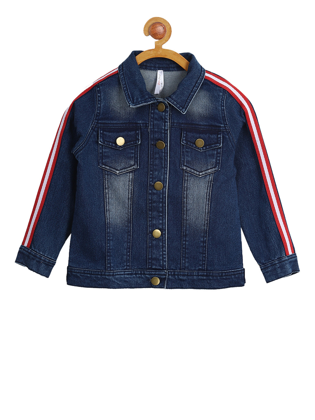 StyleStone Girls Blue Striped Denim Jacket