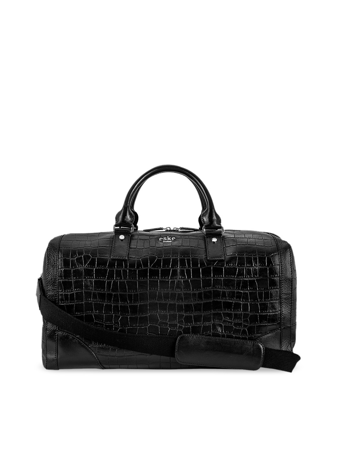 Eske Amedeo Black Crocodile Textured Leather Duffle Bag