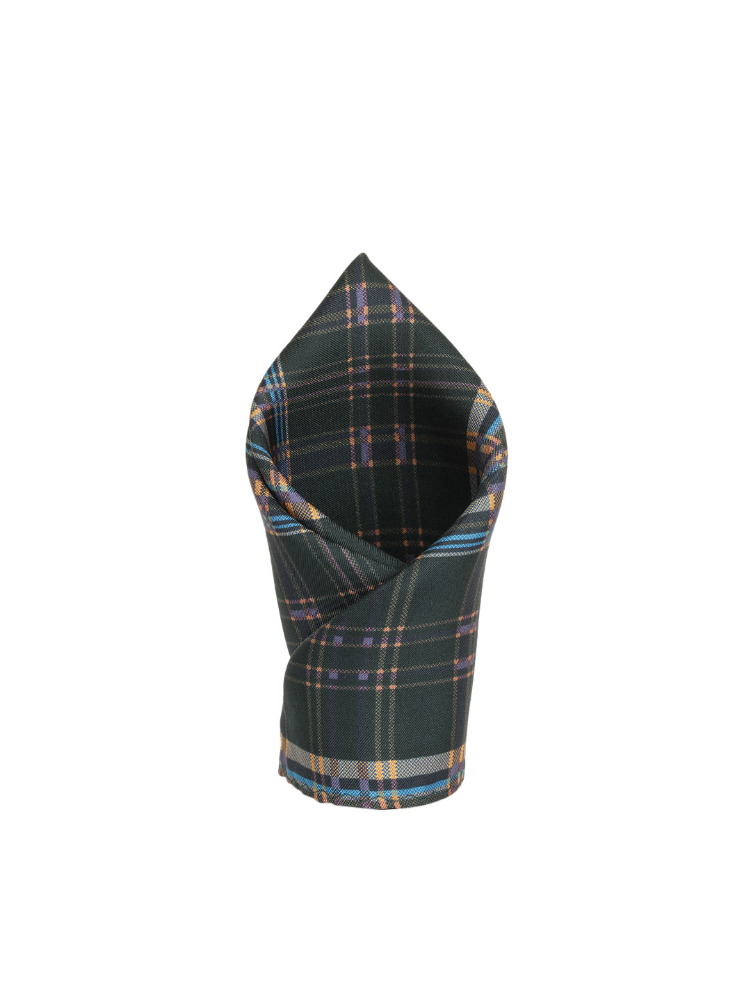 Alvaro Castagnino Green & Blue Checked Silk Pocket Square