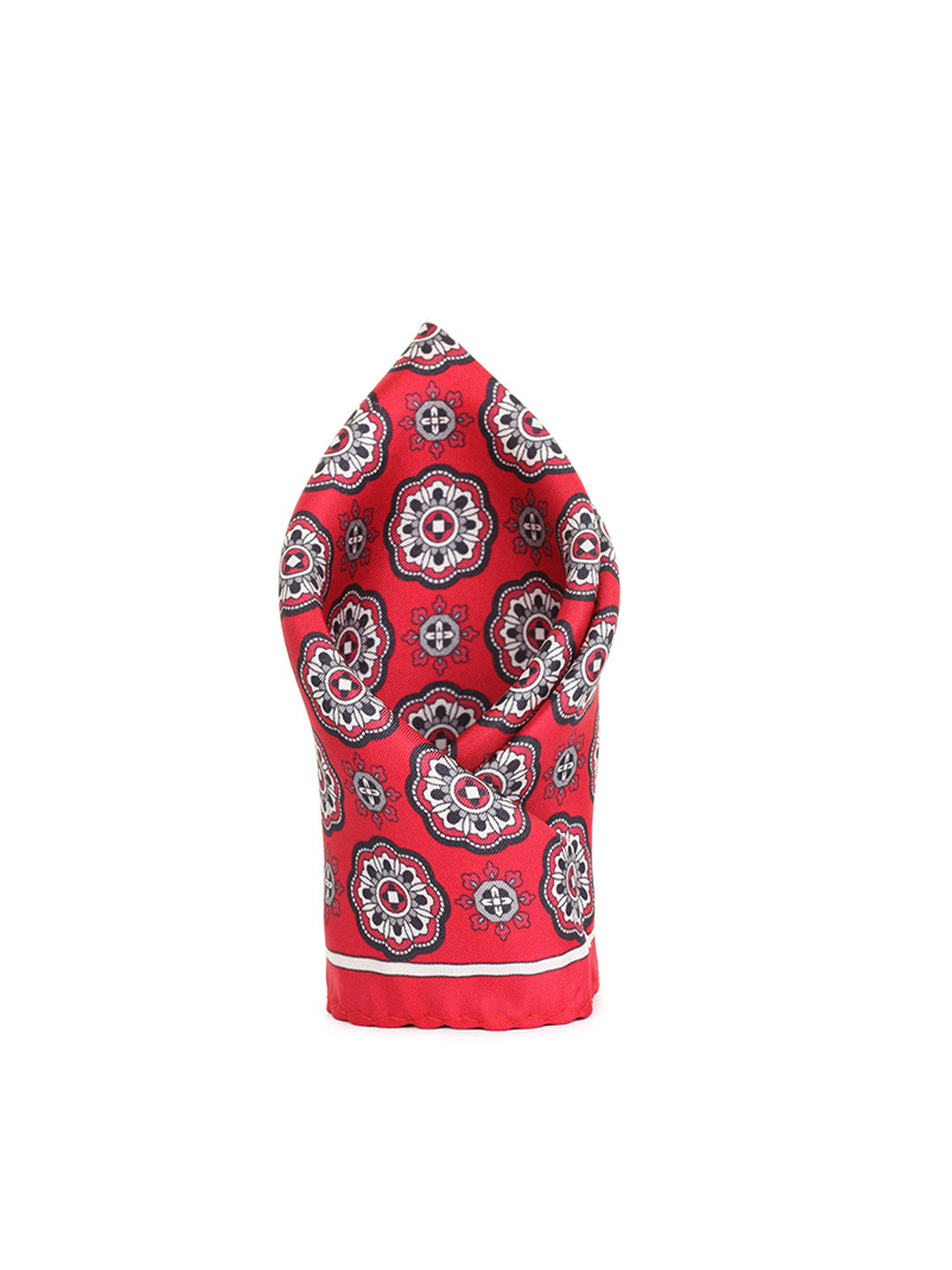 Alvaro Castagnino Red & White Printed Silk Pocket Square