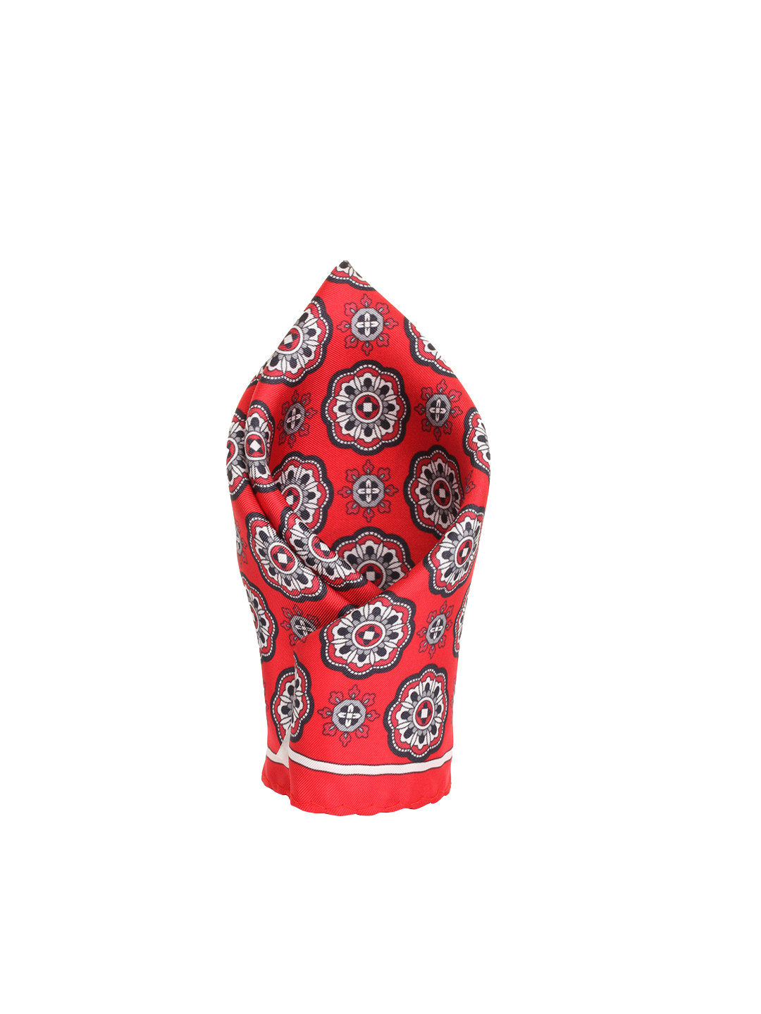 Alvaro Castagnino Red & White Printed Silk Pocket Square