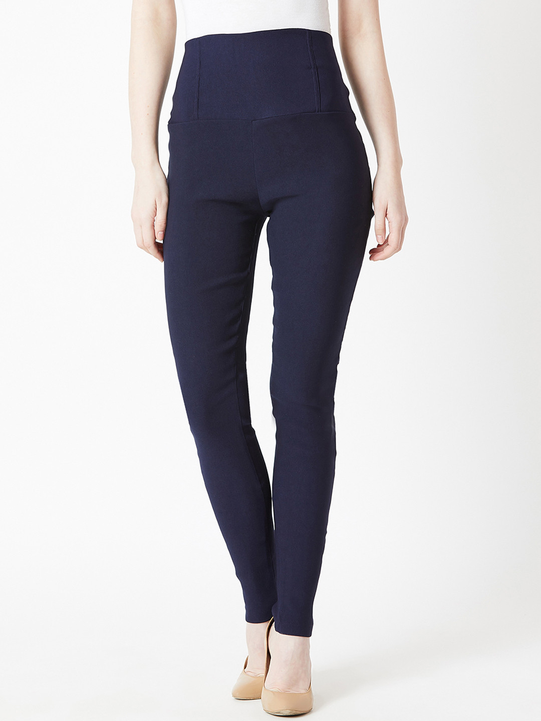 Miss Chase Women Navy Blue Solid Knitted Skinny-Fit Jeggings