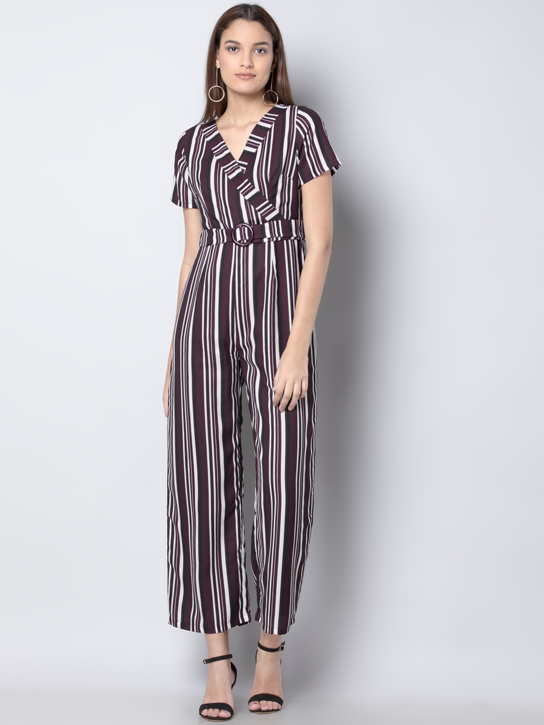 Maroon best sale striped jumpsuit