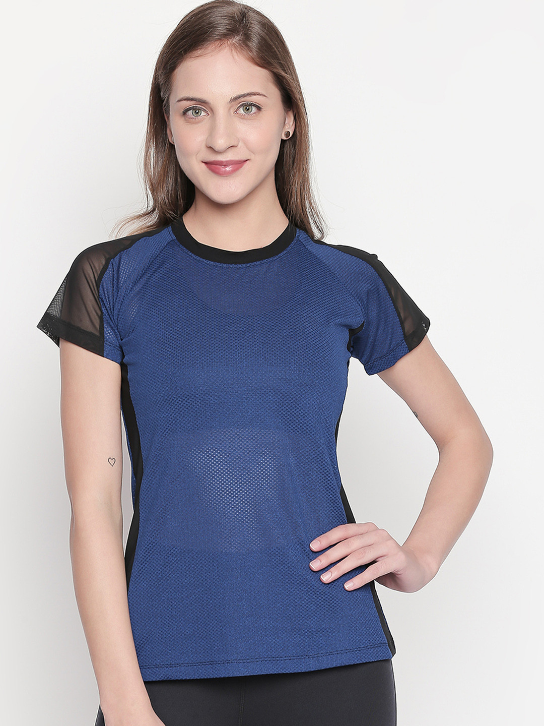 Tuna London Women Blue & Black Mesh Top