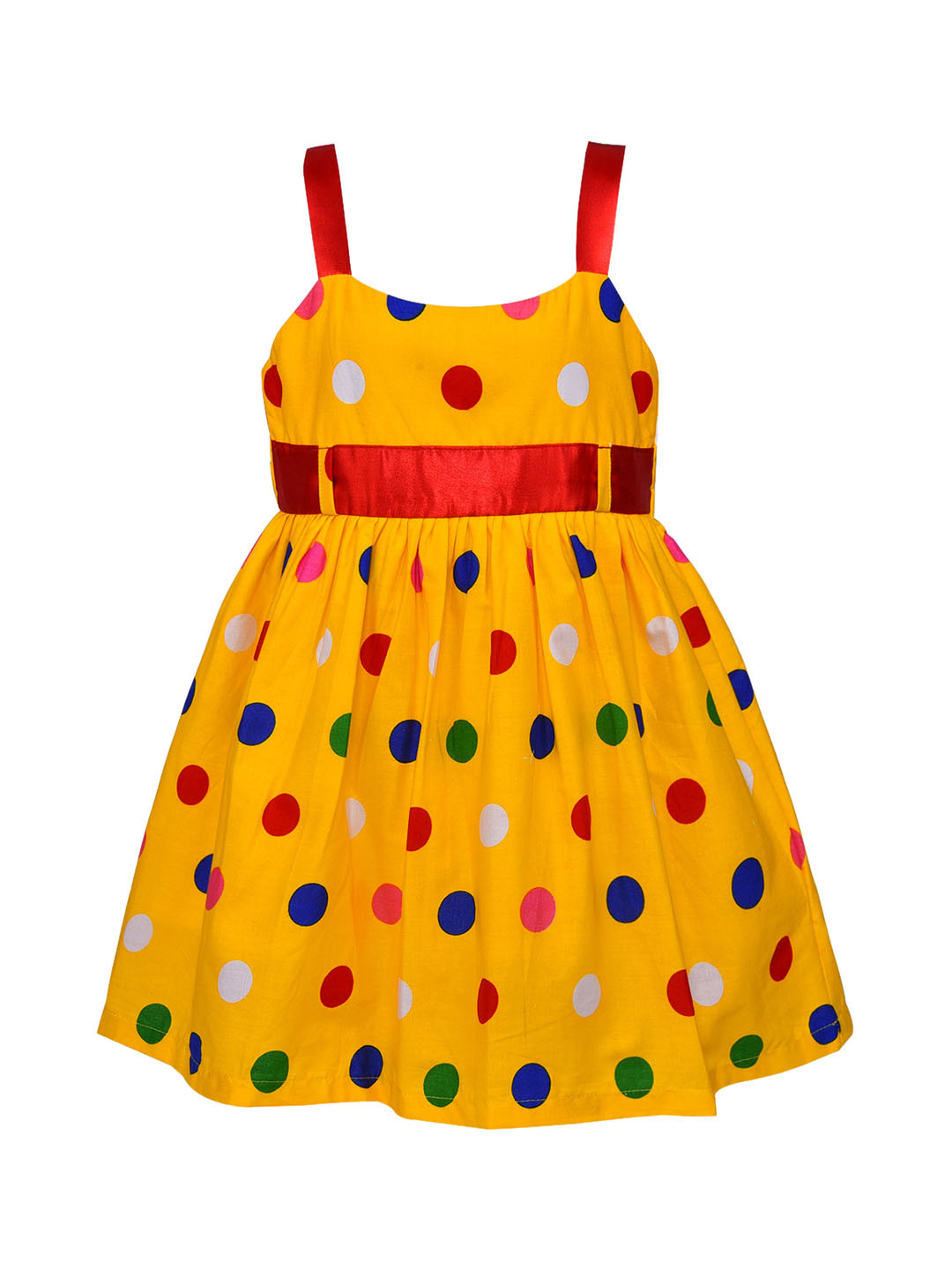 Wish Karo Girls Yellow & Red Polka Dot Print Fit and Flare Dress