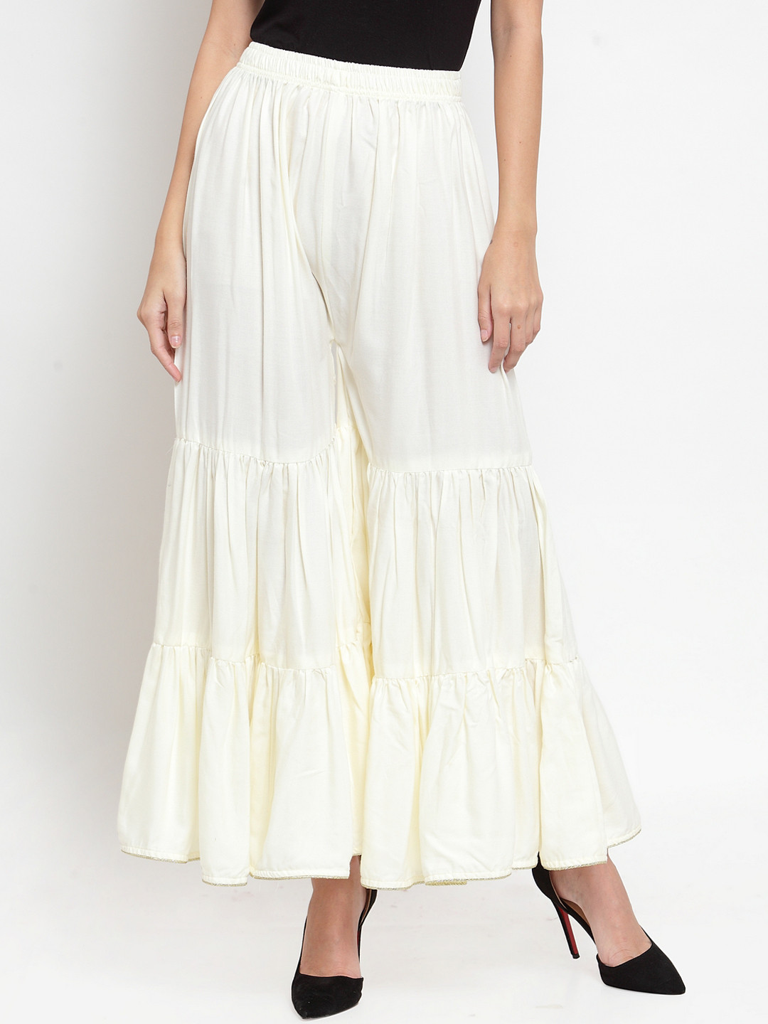 Clora Creation Women Off-White Solid Flared Palazzos