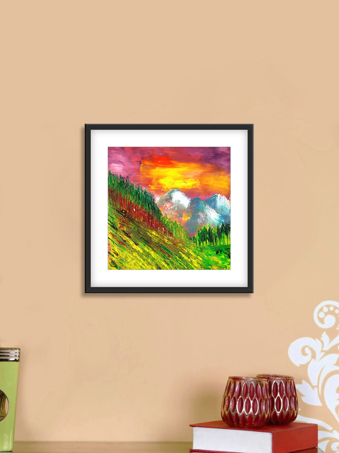 999Store Green & Pink Mountains Cotton Canvas Digitally Printed Wall Art