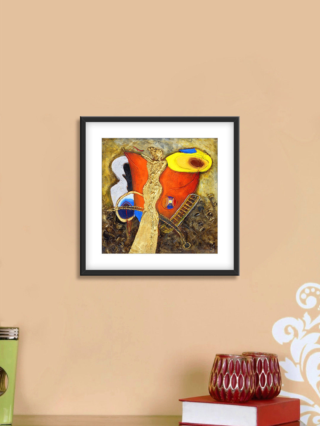 999Store Gold & Orange Abstract Pattern Cotton Canvas Digitally Printed Wall Art