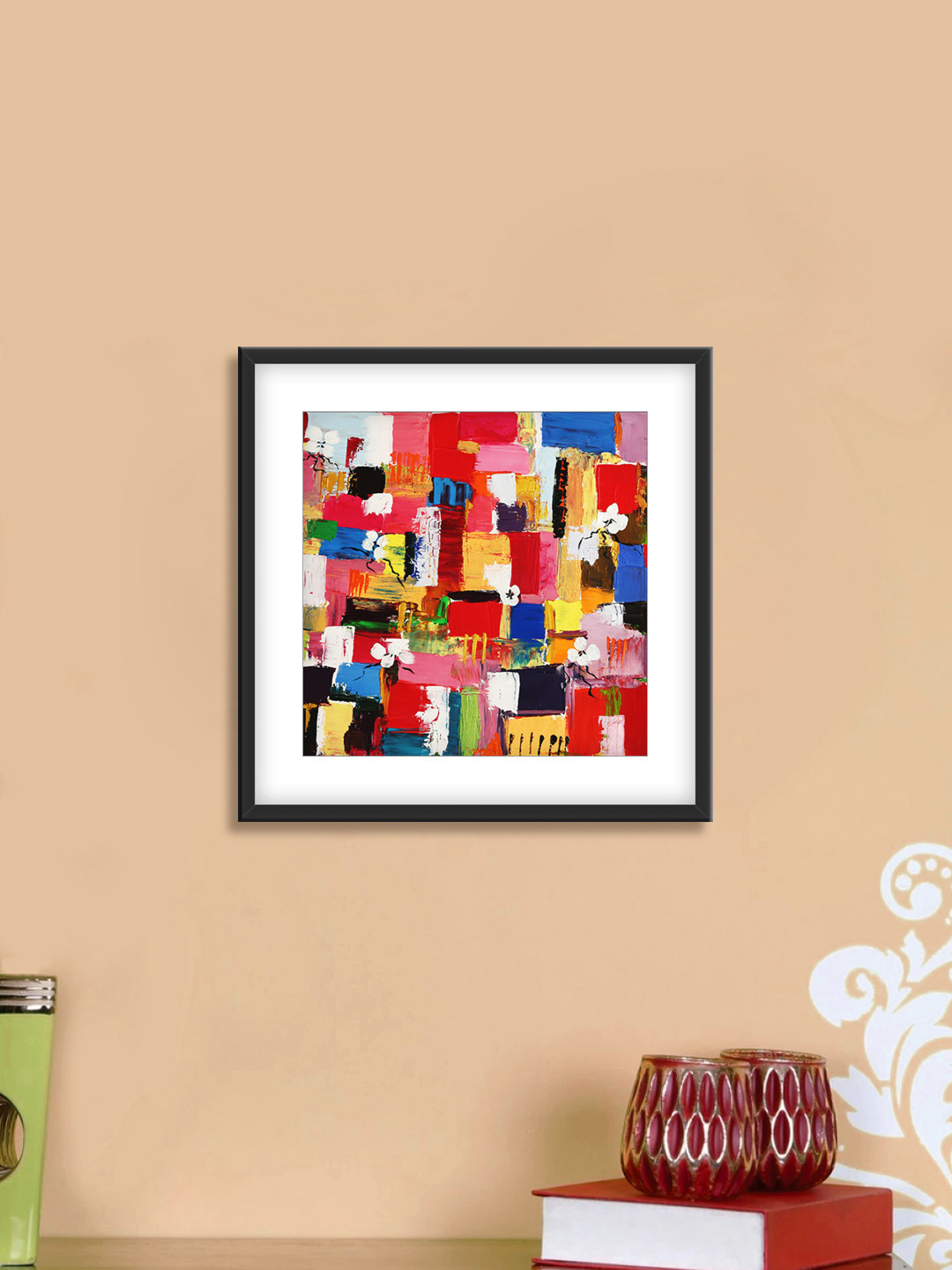 999Store Red & Yellow Abstract Pattern Cotton Canvas Digitally Printed Wall Art