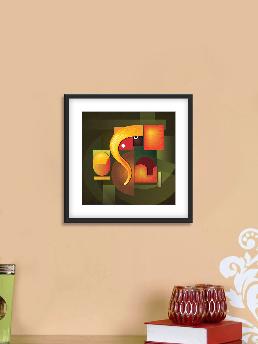 999Store Green & Yellow Ganesha Cotton Canvas Digitally Printed Wall Art