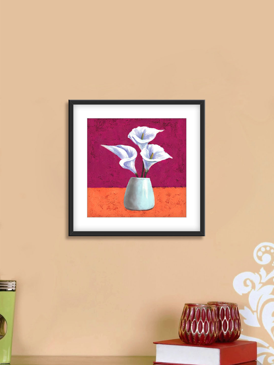 999Store Magenta & White Flowers Cotton Canvas Digitally Printed Wall Art
