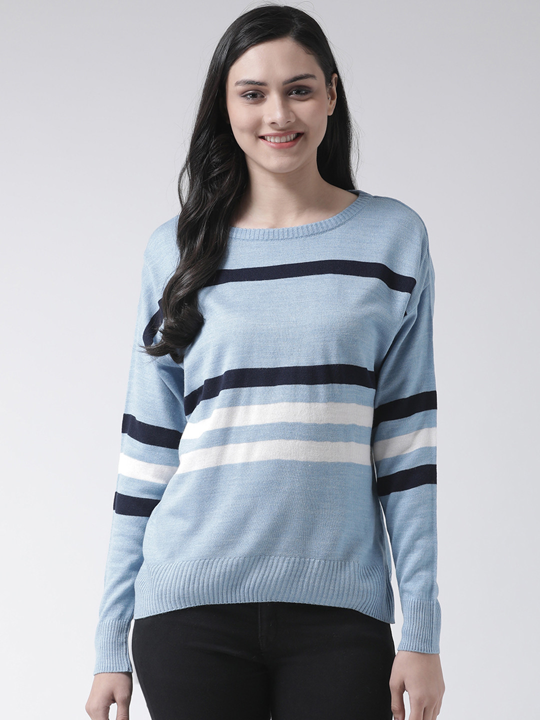 Club York Women Blue Striped Pullover Sweater