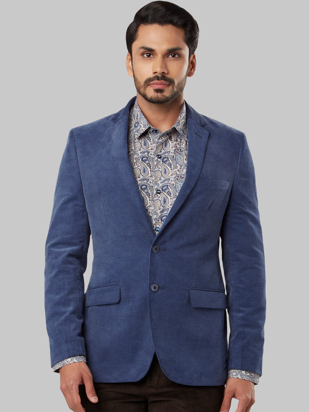 Raymond Men Blue Solid Single-Breasted Slim-Fit Blazer
