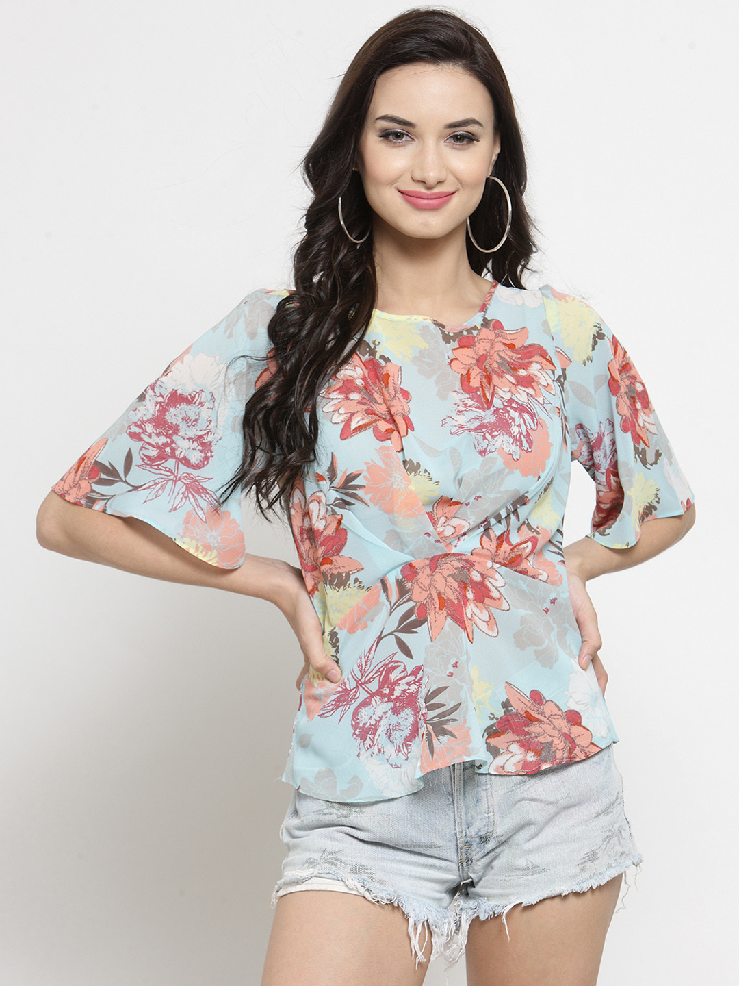 Sera Women Blue Floral Printed Top