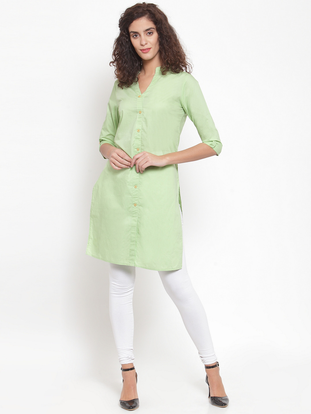 WESTCLO Women Sea Green Solid Straight Kurta