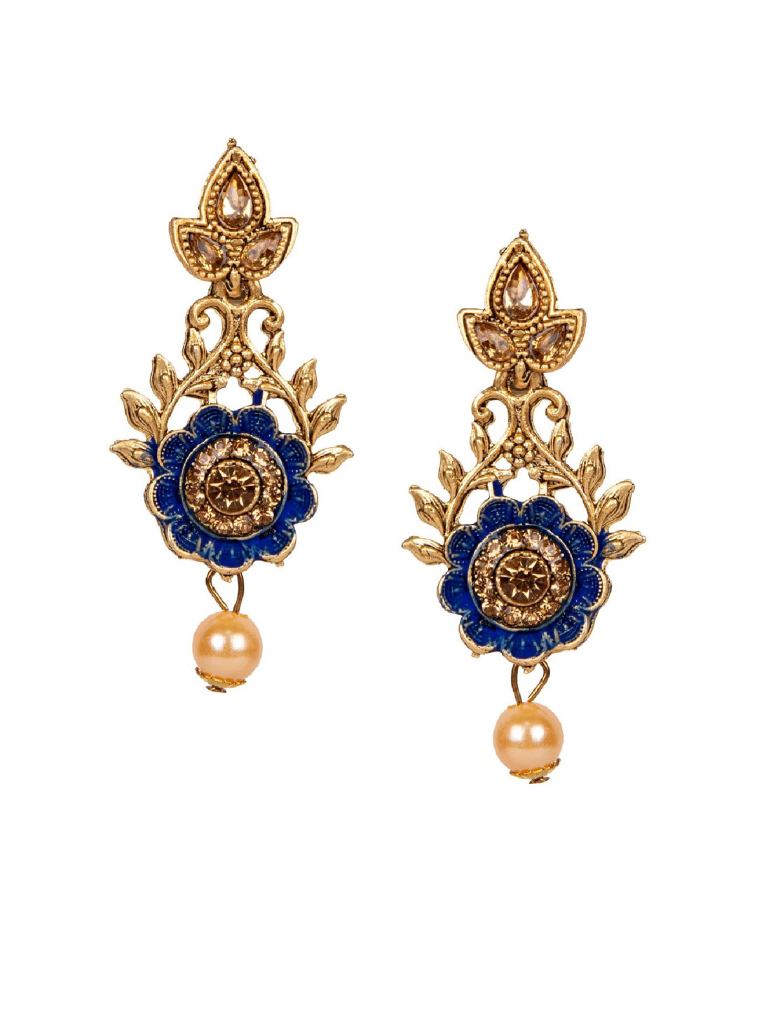 ANIKAS CREATION Gold-Plated & Navy Blue Enamelled Classic Drop Earrings