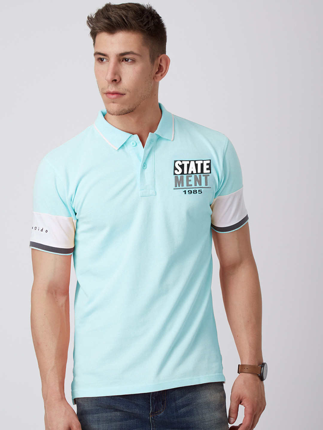 YAK YAK Men Blue Slim Fit Polo Collar T-shirt