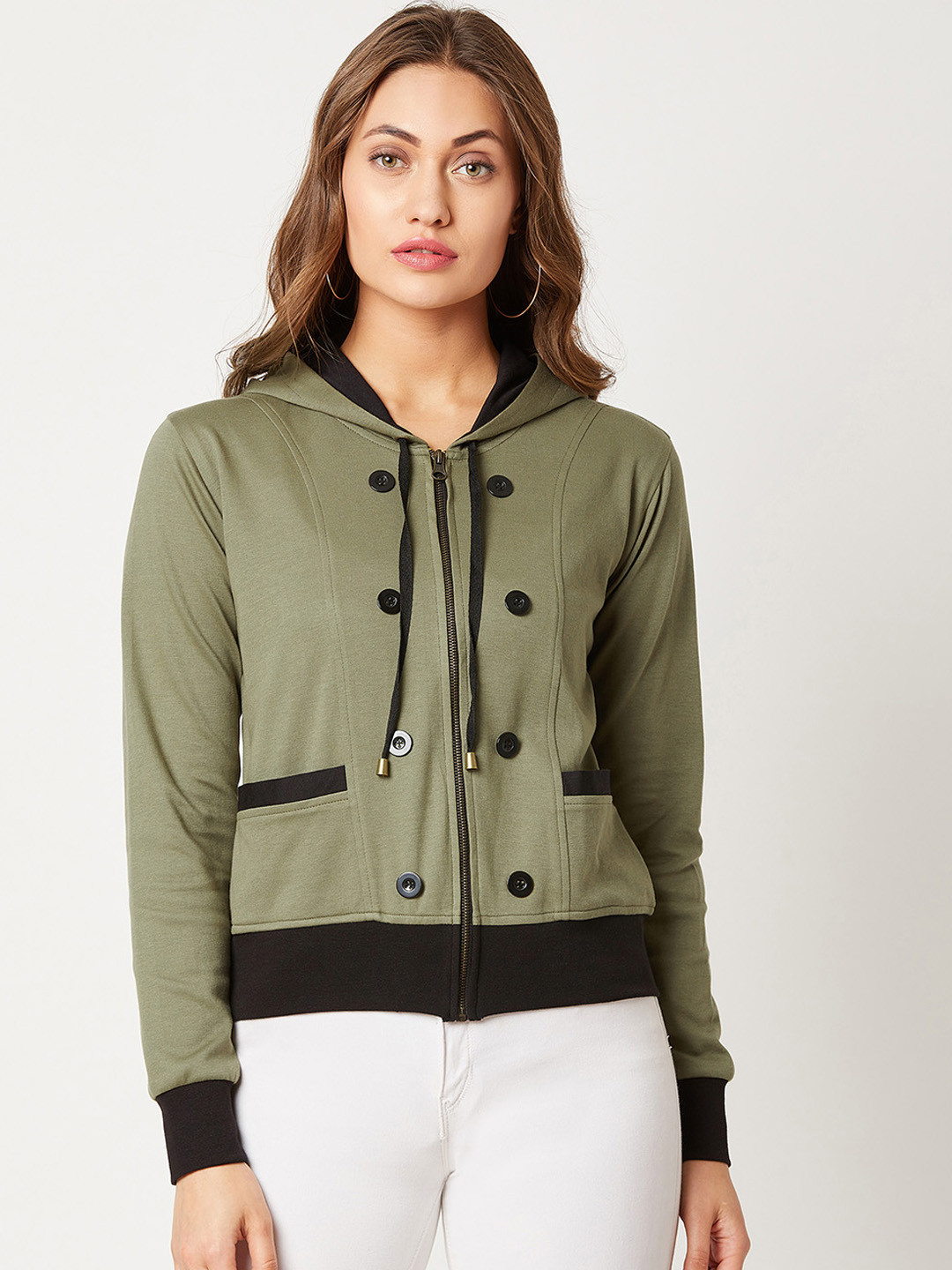 Miss Chase Women Olive Green Solid Tailored Jacket