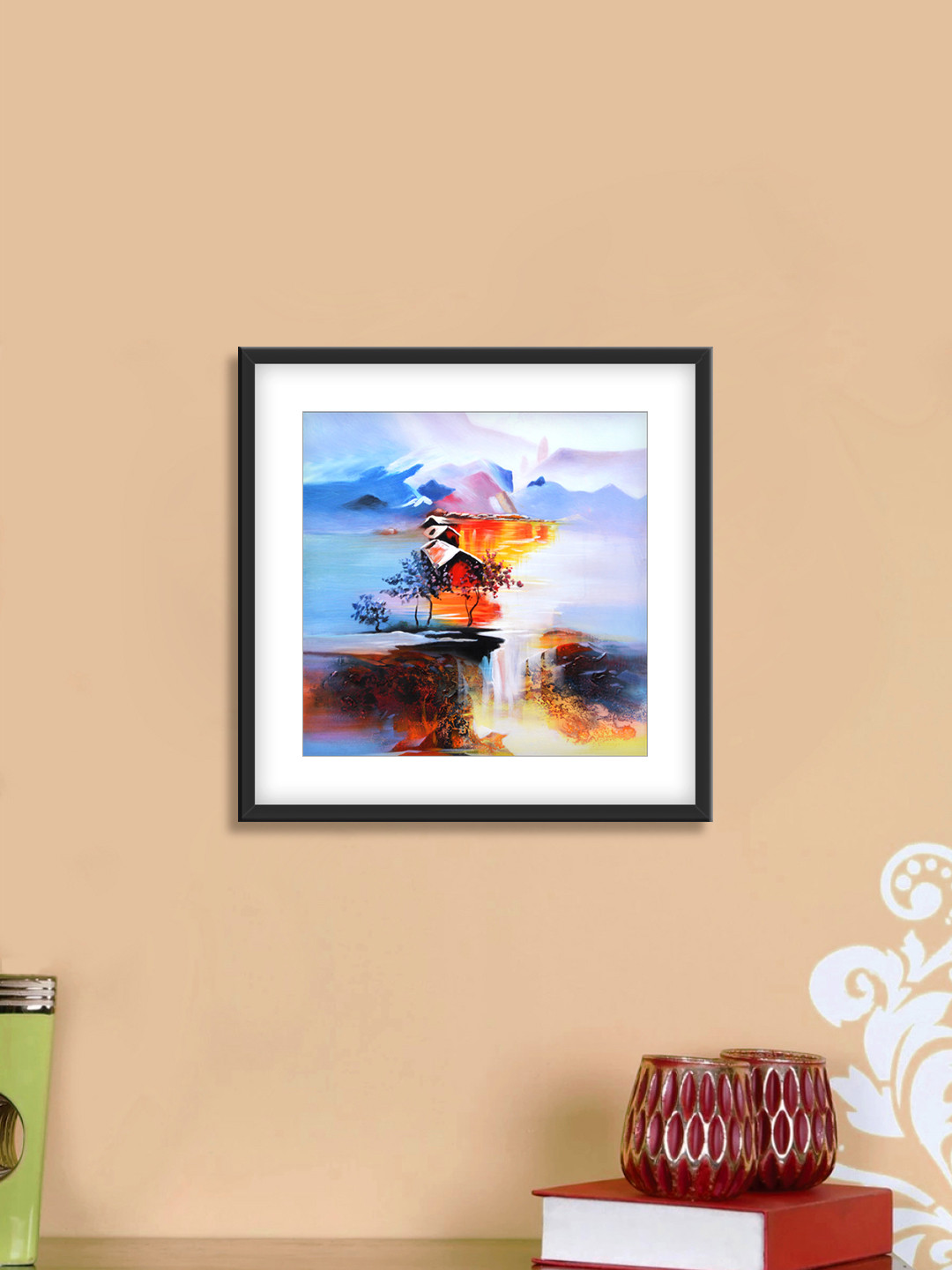 999Store Brown & Blue Mountains And River Cotton Canvas Digitally Printed Wall Art