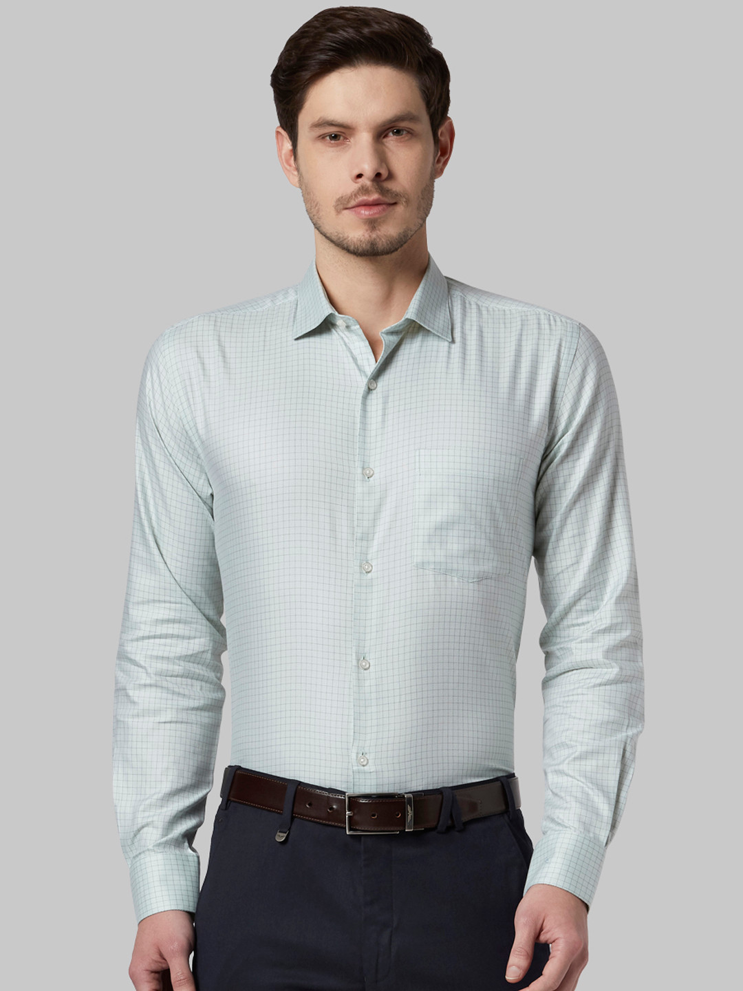 Park Avenue Men Green Slim Fit Checked Formal Shirt