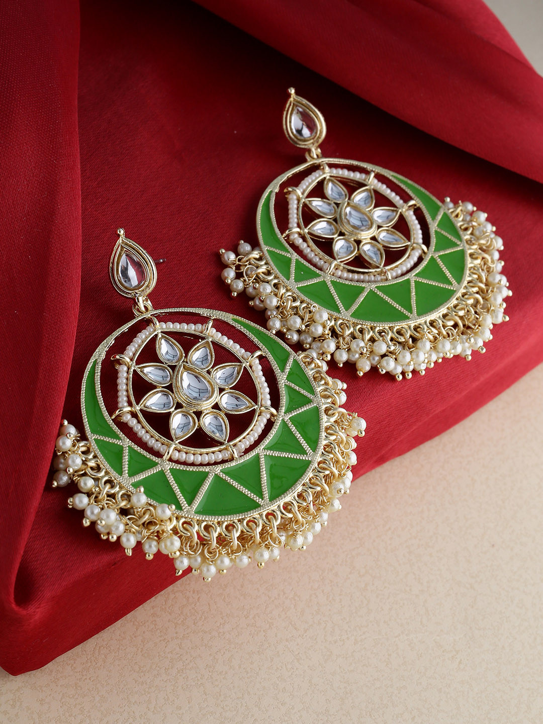 Shoshaa Gold Plated Green Classic Chandbalis