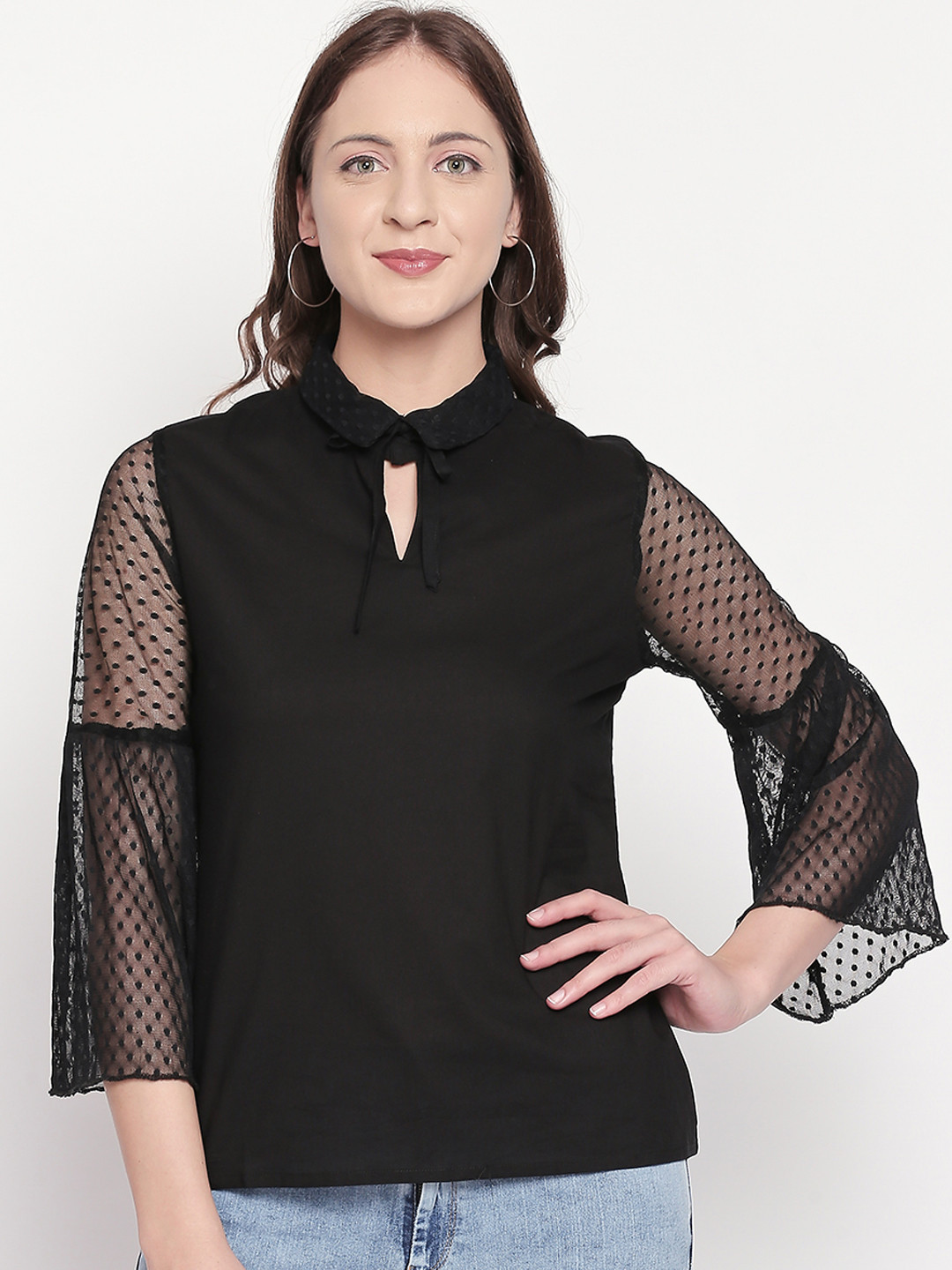 109F Women Black Self Design Pure Cotton Top