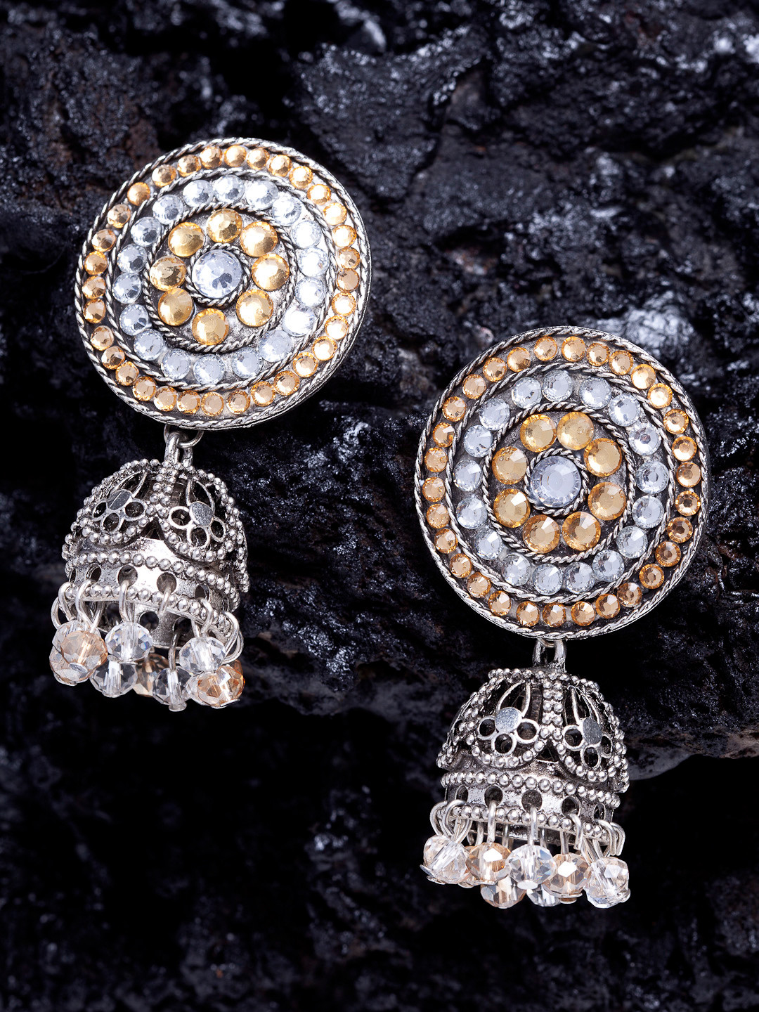 Moedbuille German Silver Dome Shaped Handcrafted Jhumkas