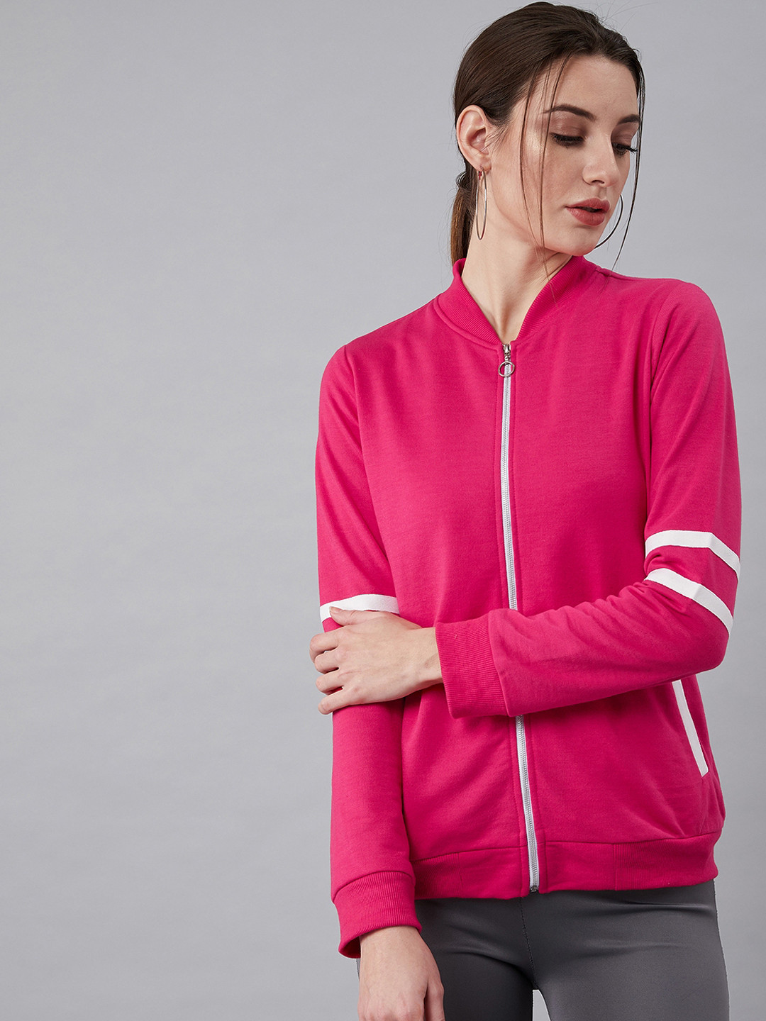 Athena Women Fuchsia Pink Solid Sweatshirt