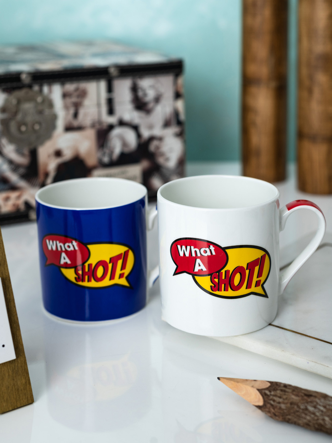 GOODHOMES White Typography Bone China Microwave Safe 2 Piece Mugs-350ml