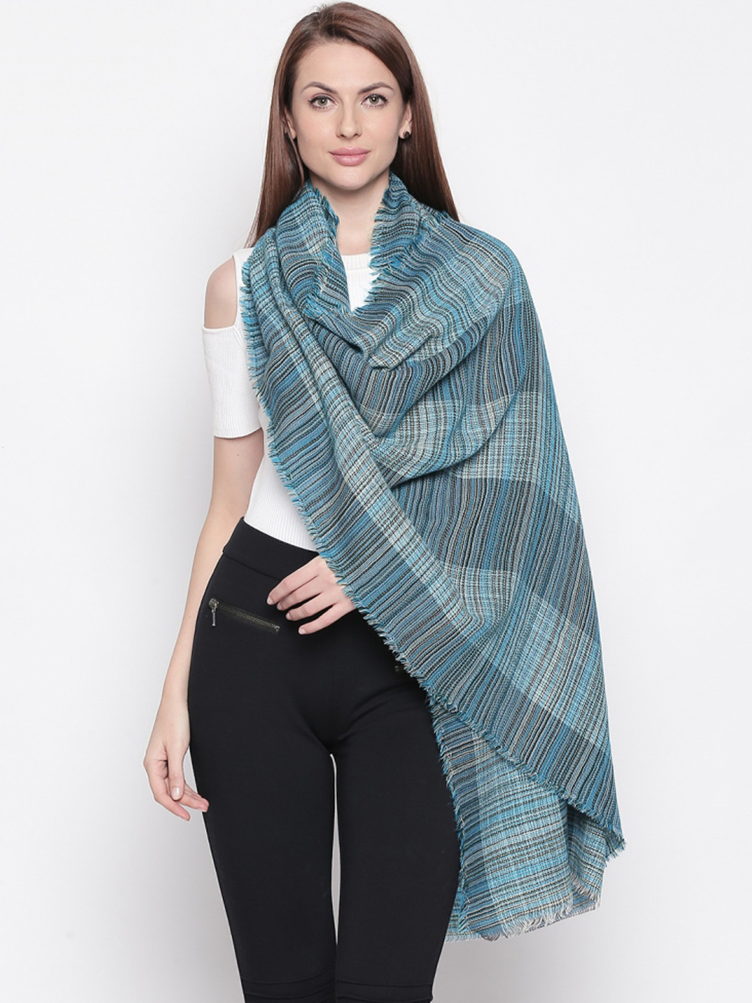 Style Quotient Women Blue & Black Striped Shawl