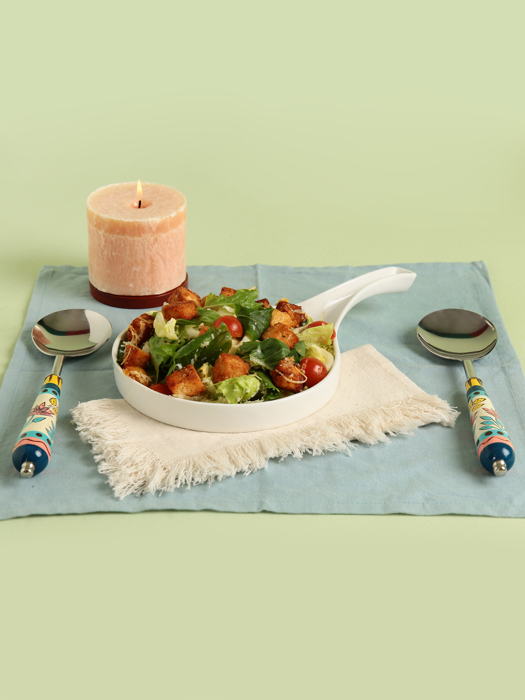 Chumbak Blue & Yellow Set of 2 Folk Floral Serving Spoons