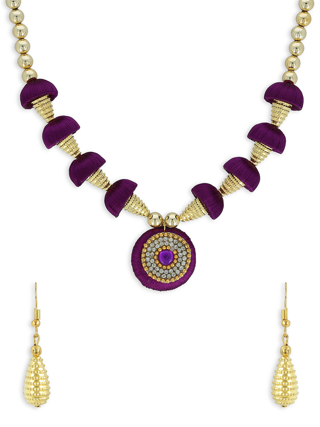 AKSHARA Girls Purple & Gold-Toned Stone-Studded Handcrafted Beaded Jewellery Set
