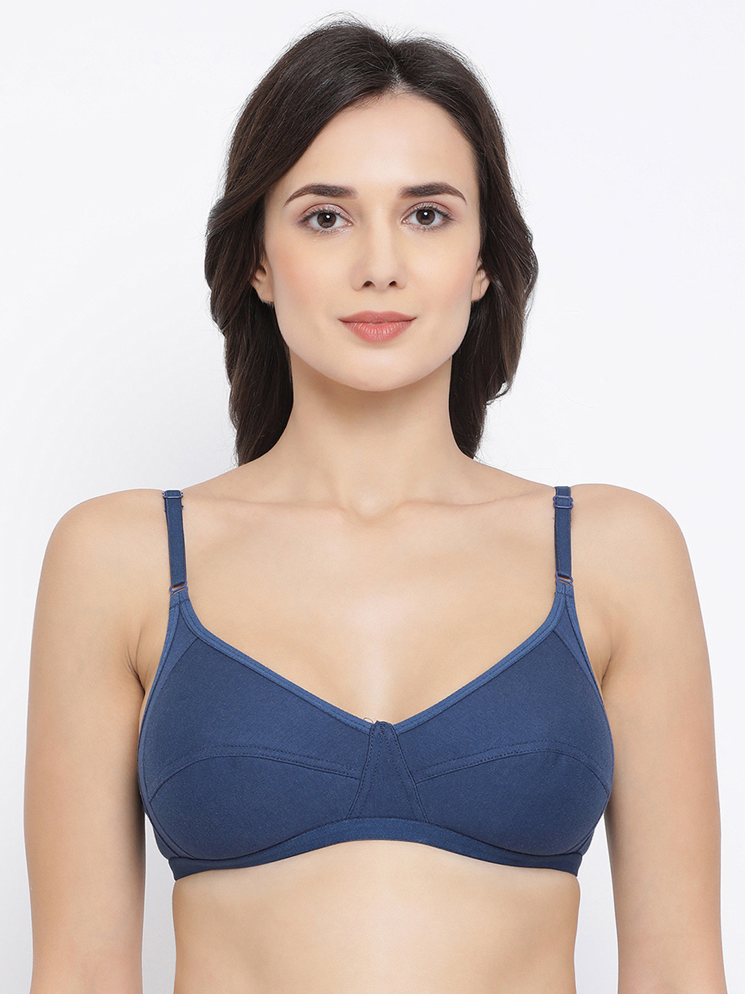 Clovia Blue Solid Cotton Non-Padded Full Cup Bra BR1953P08