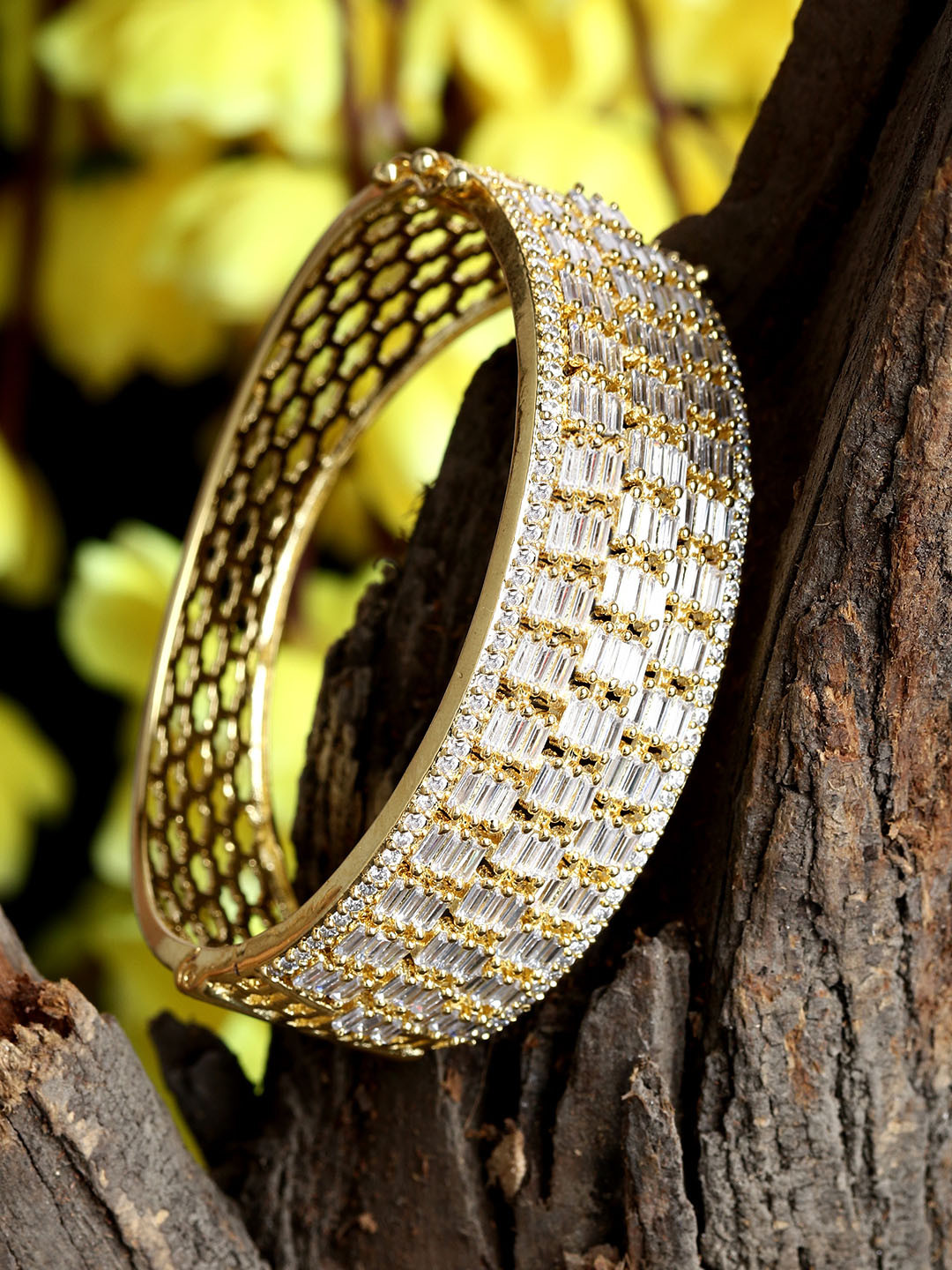 Bhana Fashion Gold-Toned American Diamond Stone Studded Bracelet