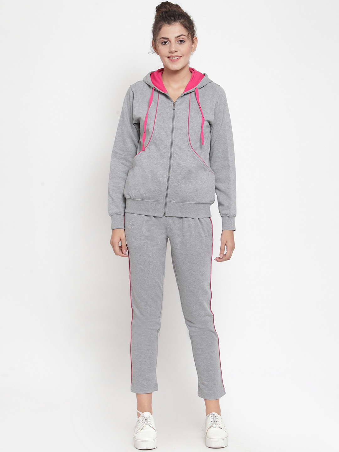 WILD WEST Women Grey-Melange Solid Tracksuit